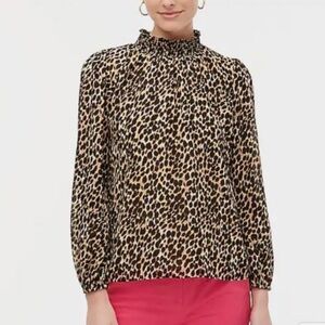 J. Crew Leopard Print Mock Neck Blouse